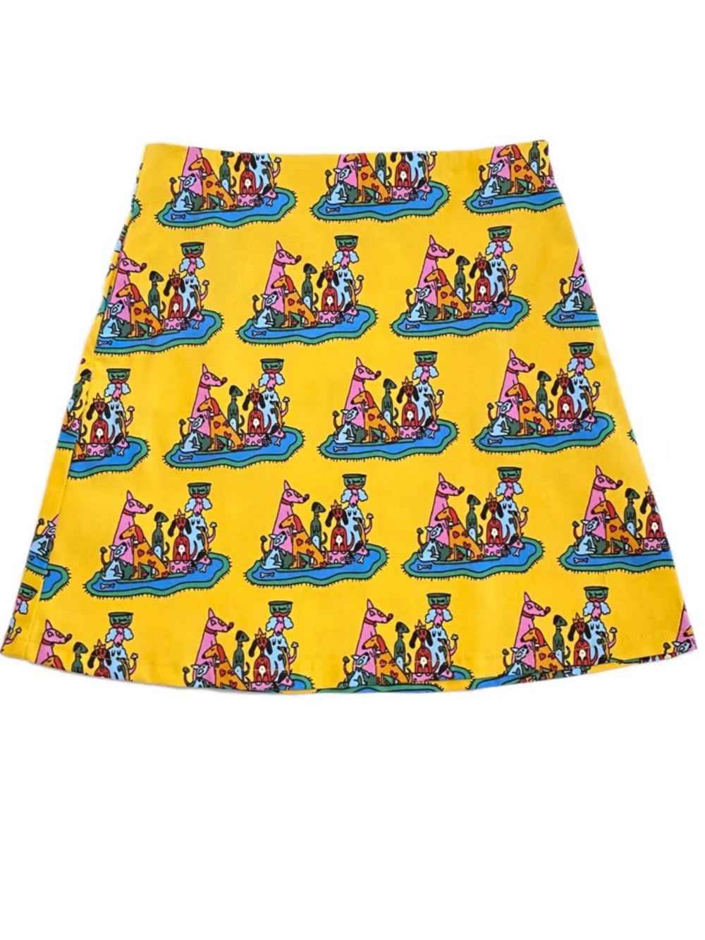 NWT NOOWORKS Dog Party Yellow Twill Mini Skirt Size Large